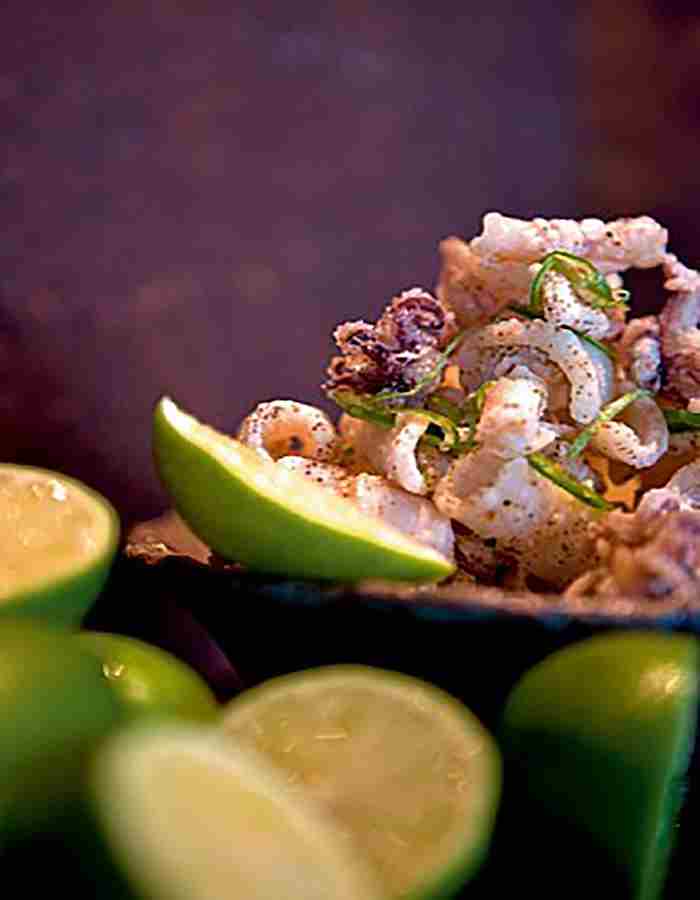 Crispy squid with green chilli and lime at Zuma